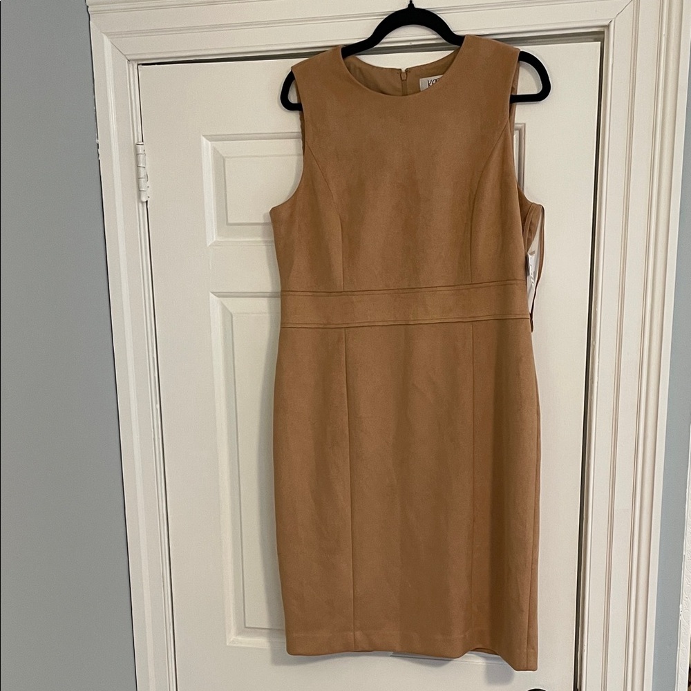 Kasper Tan Dress jumper nwt faux leather suede look